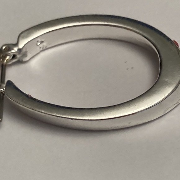 Silver Tone Hoop Earrings with Red Accents - Picture 8 of 15